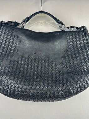 Bottega Veneta Black Intrecciato Woven Leather Shoulder Hobo Bag Made in Italy